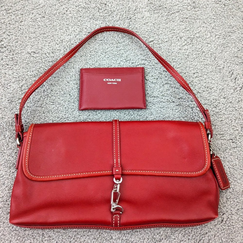 Coach Red Zoe Shoulder Bag Style 7573 with Matching Card Case